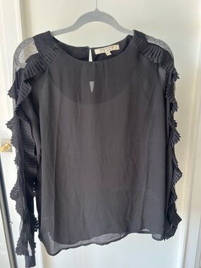 Ruffled Pleat-Trim Black Blouse